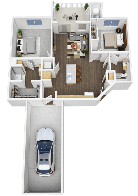 Floor plan for 2 beds, 2 baths, 1045 sqft
